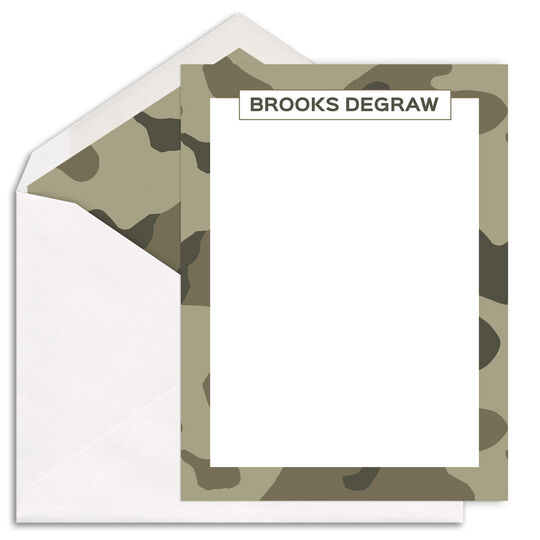 Camouflage Border Flat Note Cards with Optional Writing Lines